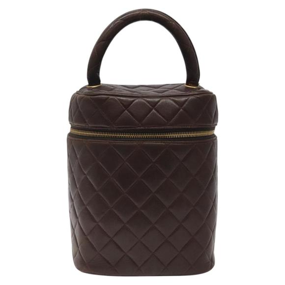 CHANEL Matelasse COCO Mark Vanity Pouch Lamb Skin Dark Brown CC Auth 123070 - Picture 13 of 16